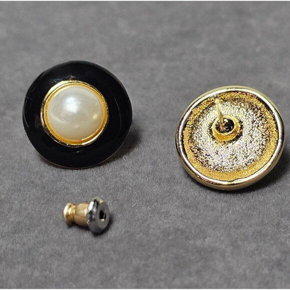 Vintage Monet Black Enamel Hoop, Faux Pearl Studs & Enamel Knott Pierced Earring - Picture 7 of 7